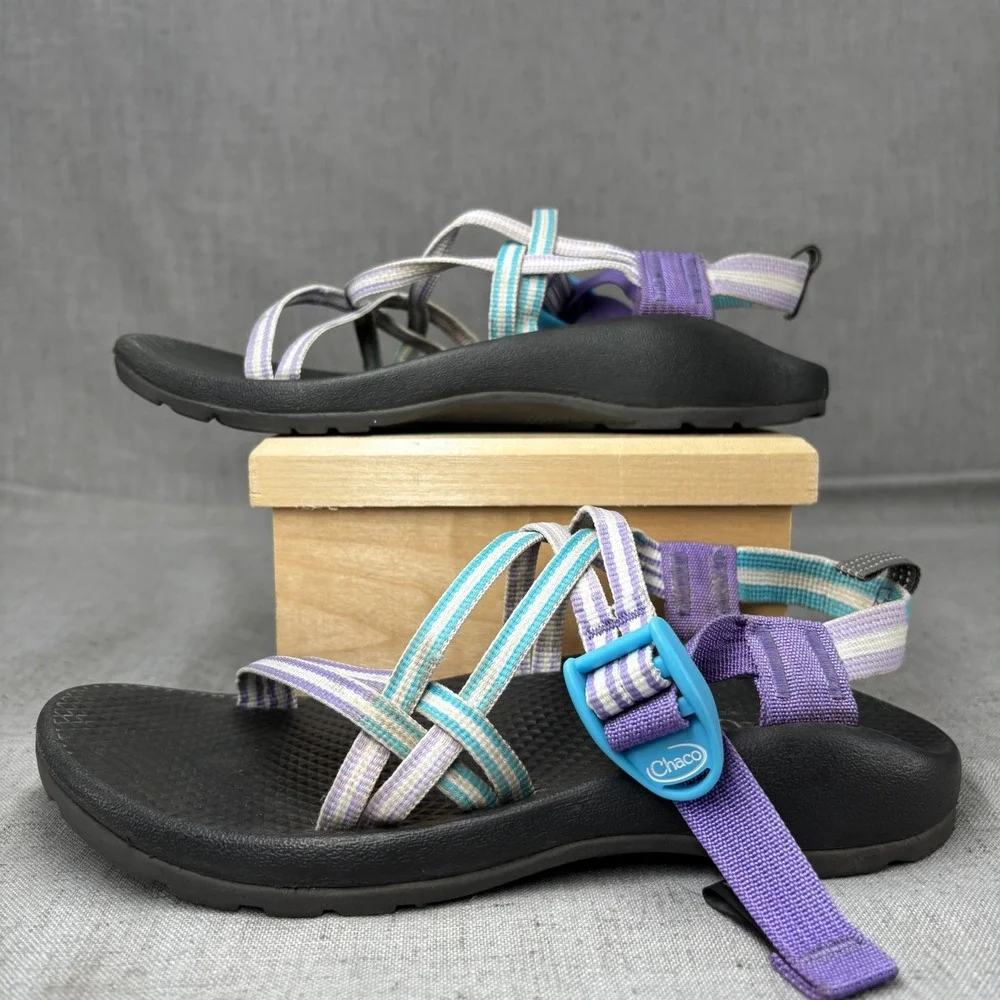 Chaco Kids Z1 Ecotread Strappy Sandals Purple Teal Striped Gorpcore Size‎ 5
